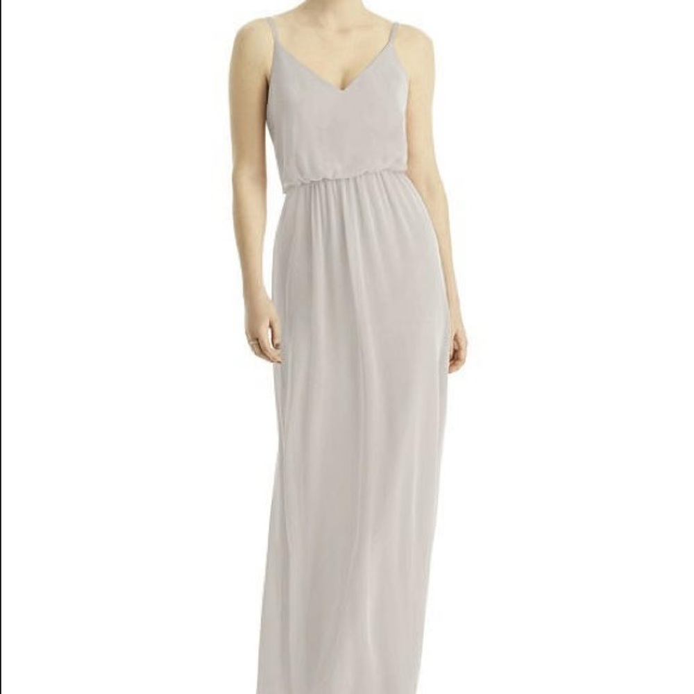 Dessy long oyster chiffon dress.